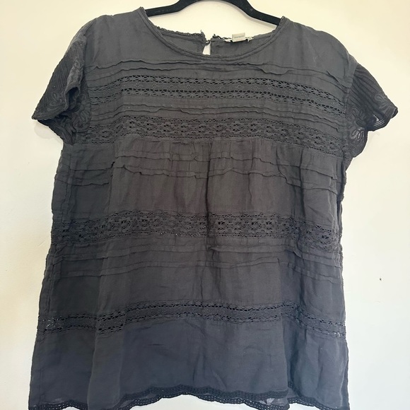 Sundance black blouse size small cotton tiered lace lightweight short sleeve - Picture 1 of 4